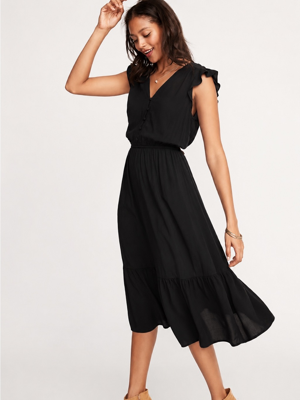 NWT Old Navy Flutter Sleeve Button-Front Midi Dress